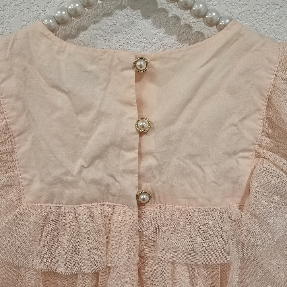 Tahari Baby Dress Embroidered Rabbits Flowers Peach - Picture 4 of 7